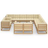 Lechnical Tuinset voor buiten, woonkamer, tuin, buiten, tuinmeubelset, sofa, tuin, 13 stuks, kussens, bruin, honing, van grenenhout, B R R