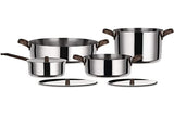 Alessi Edo pannenset, handgrepen van roestvrij staal 18/10 met PVD-coating, bruin