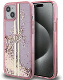 GUESS GUHCP15SLFCSEGP Hoes voor iPhone 15/14/13 6,1 inch roze hardcase vloeibare glitter gouden strepen