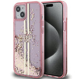 GUESS GUHCP15SLFCSEGP Hoes voor iPhone 15/14/13 6,1 inch roze hardcase vloeibare glitter gouden strepen