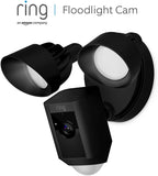 Ring Floodlight Cam, HD-beveiligingscamera met ingebouwde schijnwerpers, tweeweg-audio en een alarm | Inclusief proefabonnement van 30 dagen op Ring Protect Plus | Zwart