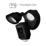 Ring Floodlight Cam, HD-beveiligingscamera met ingebouwde schijnwerpers, tweeweg-audio en een alarm | Inclusief proefabonnement van 30 dagen op Ring Protect Plus | Zwart