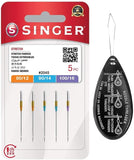 Singer Stretch Ball Point 2045 Naaimachinenaalden, pakket van 5, diverse maten 80/12, 90/14 & 100/16, inclusief grote naaldinrijger