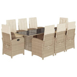 Lechnical 9-delige tuinmeubelset met beige kussens van polyrotan, outdoor lunchset, tuindinerset, eettafelset op terras 3212262