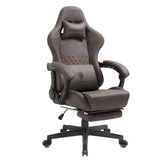 Dowinx verstelbare gaming chair PC-bureaustoel met voetsteun, game stoel met massage-lendensteun, ergonomische PU-gamingstoel met hoofdsteun (Bruin)