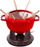 STAUB Fondue-set met 6 vorken, geschikt voor kaas-, chocolade- en vleesfondue, gietijzer, kersenrood, 20 cm