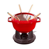 STAUB Fondue-set met 6 vorken, geschikt voor kaas-, chocolade- en vleesfondue, gietijzer, kersenrood, 20 cm