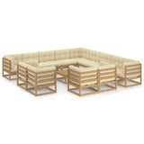 Lechnical Tuinset voor buiten, woonkamer, tuin, buiten, tuinmeubelset, bank, tuin, 14 stuks, kussen, bruin, honing, van massief hout