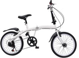 Futchoy Vouwfiets fiets 7 versnellingen unisex vouwfiets 20 inch dubbele V rem fietsen voor volwassenen reizen camping (wit)