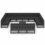 qohoio Tuinbankset, 14-delig, met kussens van massief grenenhout, zwart, tuinbankset voor buiten, 3077253