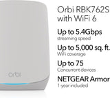 NETGEAR Orbi Tri-Band Mesh WiFi 6-systeem (RBK762S) voor het hele huis - router met 1 satellietverlenger - Dekking tot 5000 m², 75 apparaten - Gratis pantserbeveiliging - AX5400 802.11ax (tot 5,4