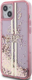 GUESS GUHCP15SLFCSEGP Hoes voor iPhone 15/14/13 6,1 inch roze hardcase vloeibare glitter gouden strepen