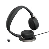 Jabra Evolve2 65 Flex - stereo headset met Bluetooth, draadloos oplaadstation, noise cancelling Jabra ClearVoice-technologie en hybride ANC - werkt met alle toonaangevende UC platforms - zwart