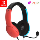 PDP Gaming LVL40 Stereo Headset met Mic for Nintendo Switch - PC, iPad, Mac, laptopcomputer - Noise Cancelling microfoon, Lichtgewicht, Soft Comfort On Ear Headphones, 3.5 mm jack - neon blauw & rood