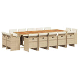 ZEYUAN 3277827 Tuineetset 15-delig met beige kussens van polyrotan, outdoor lunchset, tuindinerset, eettafelset op terras