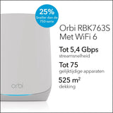 NETGEAR -RBK763S Orbi Whole Home Tri-band Mesh WiFi 6-systeem – Router met 1 satelliet-extender Dekking tot 350 m², 75 apparaten AX5400 tot 5,4 Gbps,Wit