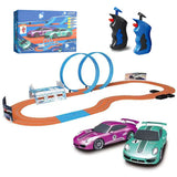 Race Car Track Set Electric Racing Tracks Toy-Electric with 2 Race Cars, 2 Hand Controllers Gift Flexible Toys