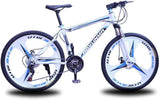 Mountainbike Unisex Mountainbike met vering, 24 inch 3-spaaks wielen Fiets met hoog koolstofstaalframe, 21/24/27 versnellingen Dubbele schijfrem Commuter City, Blauw, 27 versnellingen