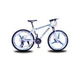 Mountainbike Unisex Mountainbike met vering, 24 inch 3-spaaks wielen Fiets met hoog koolstofstaalframe, 21/24/27 versnellingen Dubbele schijfrem Commuter City, Blauw, 27 versnellingen