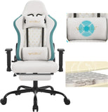 WOLTU Massage GS09bws Gamingstoel, ergonomisch, racing gamerstoel, computerstoel, 150 kg, draaistoel met wielen, hoofdsteun, voetensteun, lendenkussen, technische stof, blauw + wit