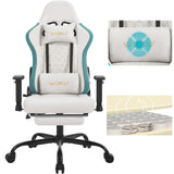 WOLTU Massage GS09bws Gamingstoel, ergonomisch, racing gamerstoel, computerstoel, 150 kg, draaistoel met wielen, hoofdsteun, voetensteun, lendenkussen, technische stof, blauw + wit