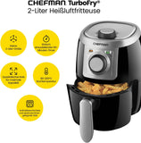 Chefman TurboFry 2 liter airfryer, personeel & compact, instelbare temperatuurregeling, timer van 30 minuten en vaatwasmachinebestendige mand, zwart