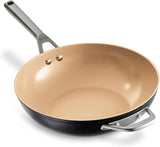 Ninja Extended Life 28 cm keramische wok, wokpan met antiaanbaklaag (zonder PFA's, PFOA's, lood, cadmium), geschikt voor inductie, roestvrijstalen handgreep, ovenvast tot 285 °C, terracotta & grijs,