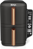 Ninja Double Stack XL – Verticale luchtfriteuse met dubbele lade met 4 kookstanden, 2 laden en 2 rekken, ruimtebesparend design, 9,5 l inhoud, 6 functies, 8 porties, pincet,