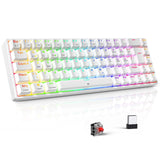 TECURS TKL Mechanisch Gaming Toetsenbord Duitsland Oplaadbaar Multi-Device + RGB Verlichting Verstelbaar Anti-Ghosting 68 Toetsen Bluetooth/2.4G/Type-C QWERTZ Schakelaar Rood voor Windows/Mac Wit