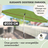 Doppler parasol rond Oosterse look I Diameter 238cm I Opvouwbare tuinparasol I Zwengelparasol met UV-bescherming 50+ I Zwengelparasol gemaakt van aluminium I Regenbestendig parasoldak