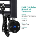 EMKE Verwarmingselement 900 W met thermostaat en lcd-scherm, verwarmingspatroon voor badkamerradiator, verwarmingselementen van roestvrij staal, verwarmingen, handdoekverwarmer, zwart