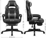 SONGMICS Gaming chair, bureaustoel met voetsteun, bureaustoel met hoofdsteun en lendenkussen, in hoogte verstelbaar, ergonomisch, 90-135° kantelhoek, tot 150 kg draagvermogen, zwart-grijs OBG073B03