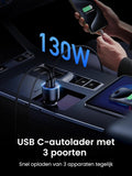 UGREEN sigarettenaansteker USB C 130W USB C autolader 3-poorts autolader USB C met USB C-kabel Compatibel met MacBook Pro, iPhone 16/16 Pro/16 Pro Max/15/15 Pro/14/13/12, iPad Pro, Galaxy S24, enz.