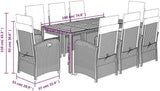 ZEYUAN 9-delige tuinmeubelset met kussens van polyrotan, grijs, eettafelset voor de tuin, tuinmeubelset voor buiten, 3212246
