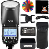 GODOX V1-S TTL cameraflitser met ronde kop, 2 W, led-modelleringslamp, 1/8000s snelle synchronisatie, 480 flitser met volledig vermogen, 5600 ± 200 K kleurtemperatuur, snelsluiting, geschikt voor