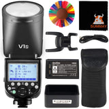 GODOX V1-S TTL cameraflitser met ronde kop, 2 W, led-modelleringslamp, 1/8000s snelle synchronisatie, 480 flitser met volledig vermogen, 5600 ± 200 K kleurtemperatuur, snelsluiting, geschikt voor