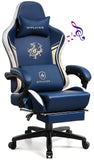 GTPLAYER Dragon Series Gamingstoel, gamingstoel met bluetooth-luidsprekers en voetensteun, ergonomische gamingstoel, draaistoel, computerstoel, blauw