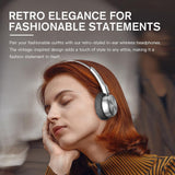 iKF R1 Draadloze retro hoofdtelefoon op het oor, vintage design headset met meerdere modi Bluetooth-hoofdtelefoon, hifi-stereo, 60H speeltijd, ingebouwde microfoon, zacht en lichtgewicht voor