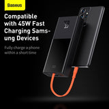 Baseus Powerbank 65 W voor laptop, 20.000 mAh Powerbank USB C, geïntegreerde USB-C-kabel, externe accu QC 3.0 met 4 uitgangen voor Lenovo, HP, Dell, MacBook Pro, iPhone, Samsung