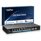 10 Port 2.5Gb Unmanaged Ethernet Switch met 8* 2.5G Base-T Poorten, 2* 10G SFP+ Poorten. GiGaPlus 2.5Gbps Netwerkschakelaar voor 2.5Gbps NAS/PC, WiFi6 Router, Draadloze AP. Ontwerp zonder ventilator,