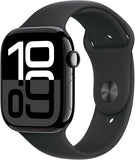 Apple Watch Series 10 (GPS + Cellular 46 mm) Smartwatch - Kast van gitzwart aluminium - Zwart sportbandje (S/M). Conditie bijhouden, Ecg-app, always on Retina-display, waterbestendig