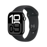 Apple Watch Series 10 (GPS + Cellular 46 mm) Smartwatch - Kast van gitzwart aluminium - Zwart sportbandje (S/M). Conditie bijhouden, Ecg-app, always on Retina-display, waterbestendig