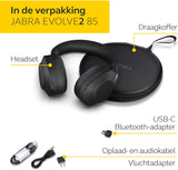 Jabra Evolve2 85 Draadloze Headset – Microsoft Teams-gecertificeerde Stereokoptelefoon met Noise Cancelling en Lange Batterijduur – USB-C Bluetooth Adapter – Zwart