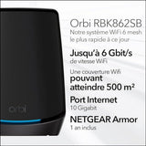 NETGEAR Orbi WiFi 6 Mesh (RBK862SB) | Tri Band Mesh System | Afdekking van 500 m² en 100 apparaten | snelheden tot 6 Gbps (AX6000) | Compatibel met alle boxen | Ideaal voor zeer dikke muren | 1 jaar