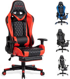 FOXSPORT Ergonomische gamingstoel - Volledig verstelbaar met armleuningen, voetsteun, hoofdsteun, rugleuning en kussen - Kantelfunctie - maximaal comfort. (Red, Met Voetsteun)