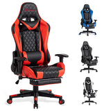 FOXSPORT Ergonomische gamingstoel - Volledig verstelbaar met armleuningen, voetsteun, hoofdsteun, rugleuning en kussen - Kantelfunctie - maximaal comfort. (Red, Met Voetsteun)