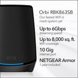 NETGEAR Orbi Tri-Band WiFi 6 Mesh-systeem (RBK863SB) – router met 2 satellietextenders (Black Edition), dekking tot 540 m², 100 apparaten, internetpoort van 10 Gig,AX6000