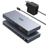 Docking Station USB C met 65 W voeding, laptop dockingstation, 15-in-1 USB C dock met 4K Dual HDMI, 4K DisplayPort, 100W PD, Gigabit Ethernet, 10 Gbps USB C Data, USB 3.1/3.0/2.0, SD/TF,