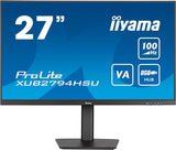 Iiyama Display 27, zwart, ultradun, VA 16:9, 1920 x 1080, 1 ms, 100 Hz, 250 cd/m², 1 x HDMI 1 x Displayport 2 x USB HUB HPs 15 cm, in hoogte verstelbare voet, TCO draaibaar