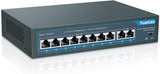 YuanLey PoE Switch 10 Poorten, 8 PoE-Poorten 100Mbps, 2 Uplink Gigabit, 120W 802.3af/at, Breid de Functie, Metal Fanless Plug and Play